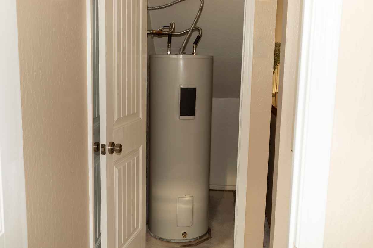 Water heater in a closet in a residential home